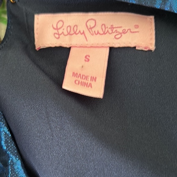 Lilly Pulitzer Marquette Silk Metallic Blue Leaf Jacquard Fringe Shift Dress - S - Picture 14 of 16